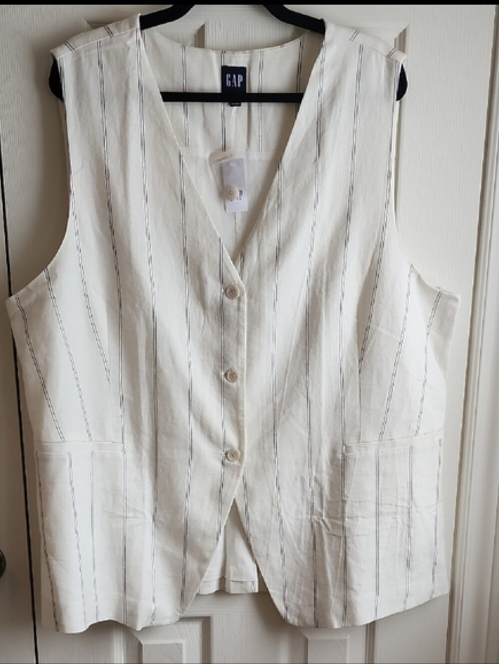GAP Women's White And Navy Striped Linen Button Down Vest XXL - Picture 6 of 6